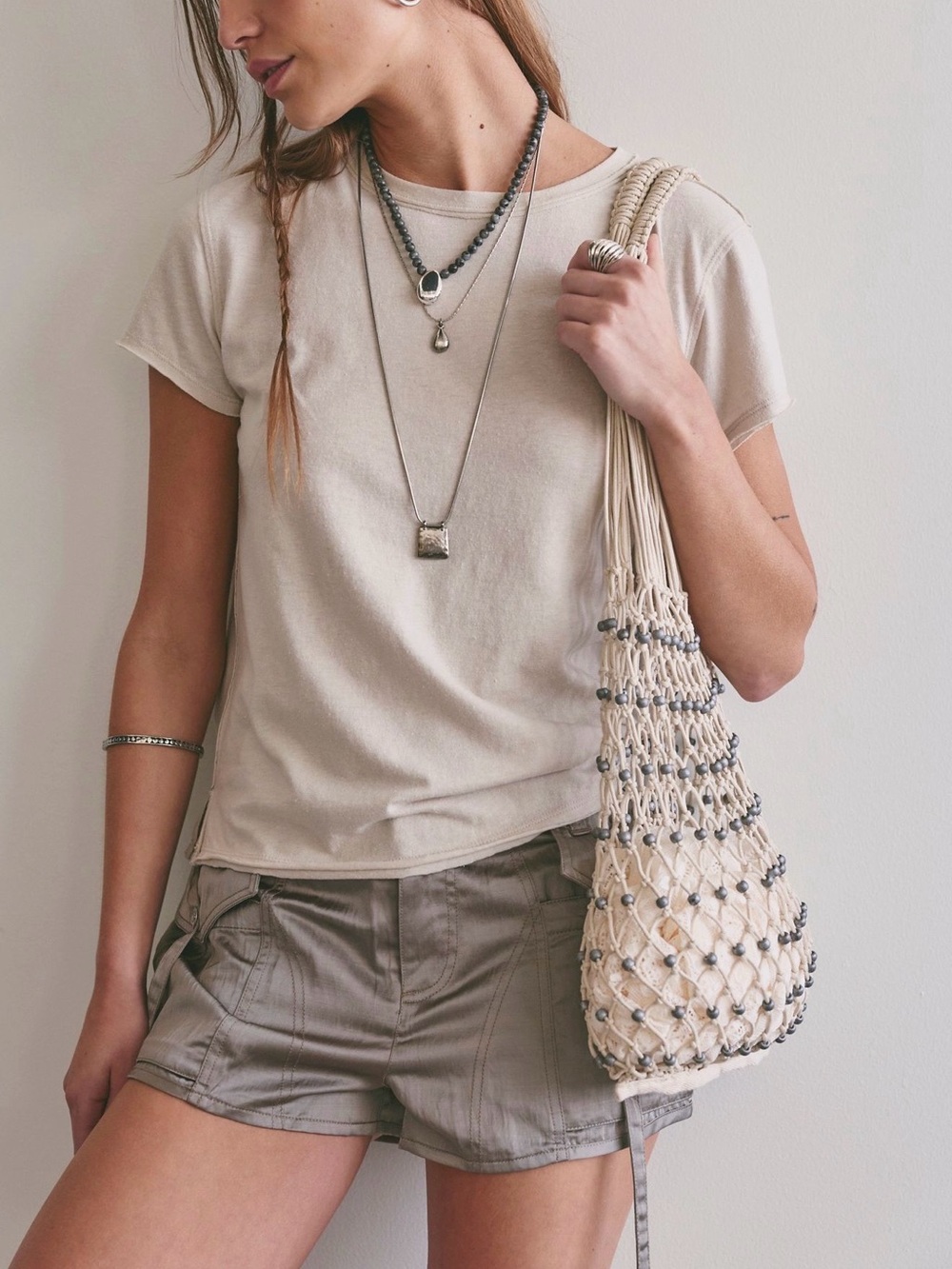 NWT Free People Natural Wishing Well Beaded Bag